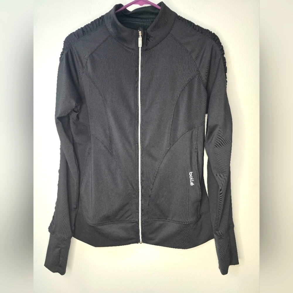 Bolle tennis pickleball black track jacket ruched long sleeves size M/L